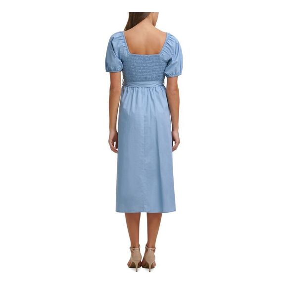 NWT KENSIE DRESSES Womens Blue Tie Square Neck Midi Shift Dress 8 - Picture 2 of 5